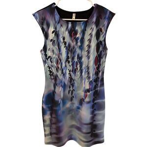 Lavand Abstract‎ Blue Purple Sheath Dress Women's M Medium Sleeveless